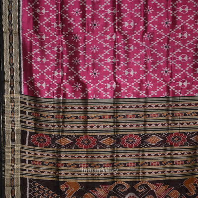 Magenta Pink Tribal Theme Odisha Ikat Khandua Silk Saree