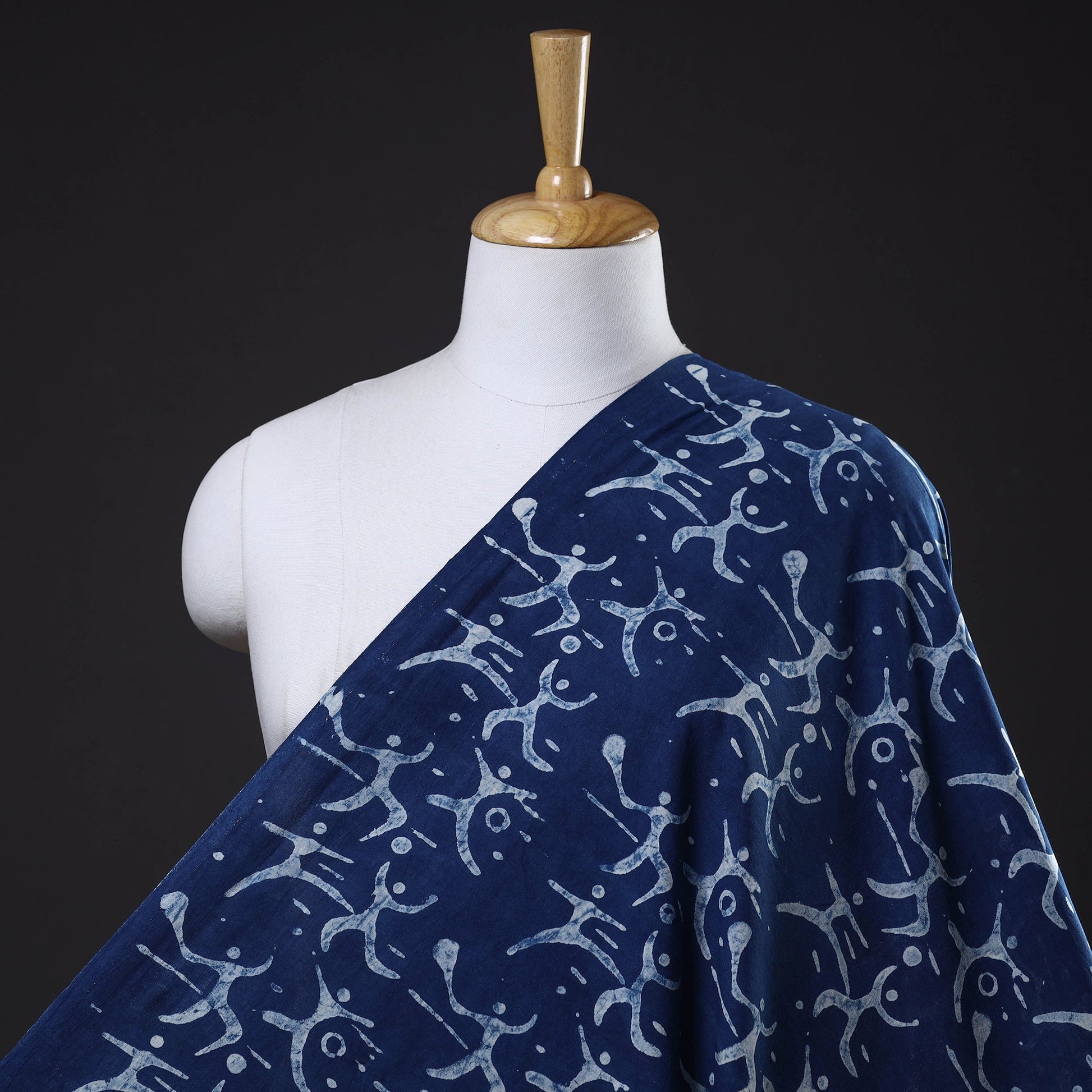 Blue - Bindaas Block Printed Natural Dyed Cotton Fabric 02