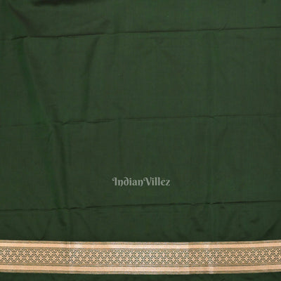 Bottle Green Floral Motif Mashru Satin Silk Banarasi Saree