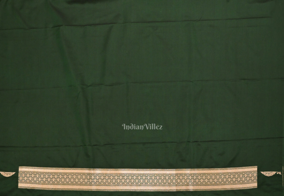 Bottle Green Floral Motif Mashru Satin Silk Banarasi Saree
