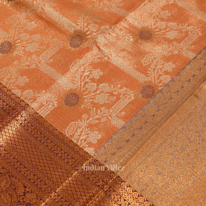 Golden Orange Pure Kanjivaram Tissue Silk Saree
