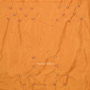 Yellow Red Floral Motif Pure Silk Hand Embroidered Saree