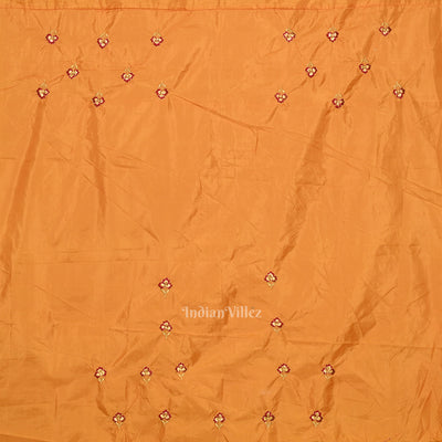 Yellow Red Floral Motif Pure Silk Hand Embroidered Saree
