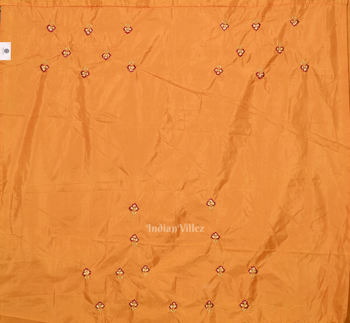 Yellow Red Floral Motif Pure Silk Hand Embroidered Saree