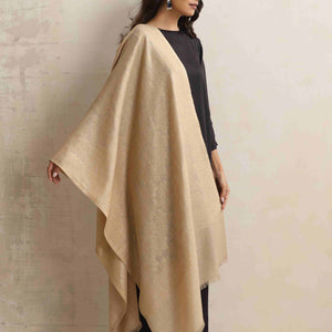 trueBrowns Beige Floral Jaal Woollen  Stole