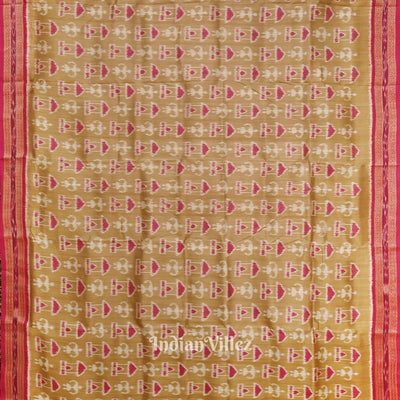 Golden Pink Tribal Art Odisha Ikat Khandua Silk Saree