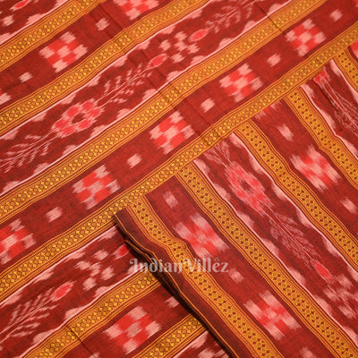 Maroon Pasapali Bandha Sambalpuri Ikat Cotton Fabric