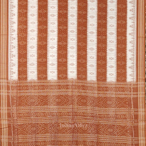 White Brown 16d Odisha Ikat Sambalpuri Cotton Saree