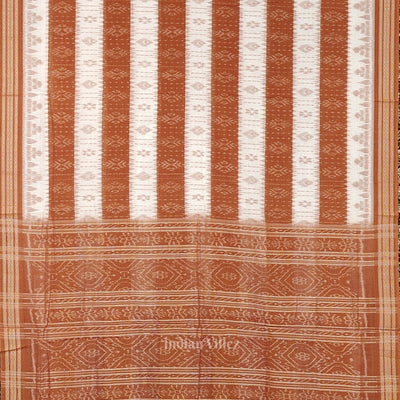 White Brown 16d Odisha Ikat Sambalpuri Cotton Saree