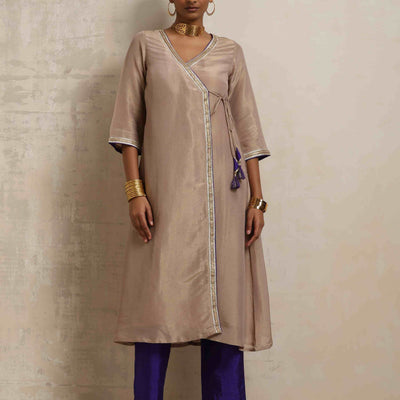 trueBrowns Lilac Tissue Angrakha Kurta Set