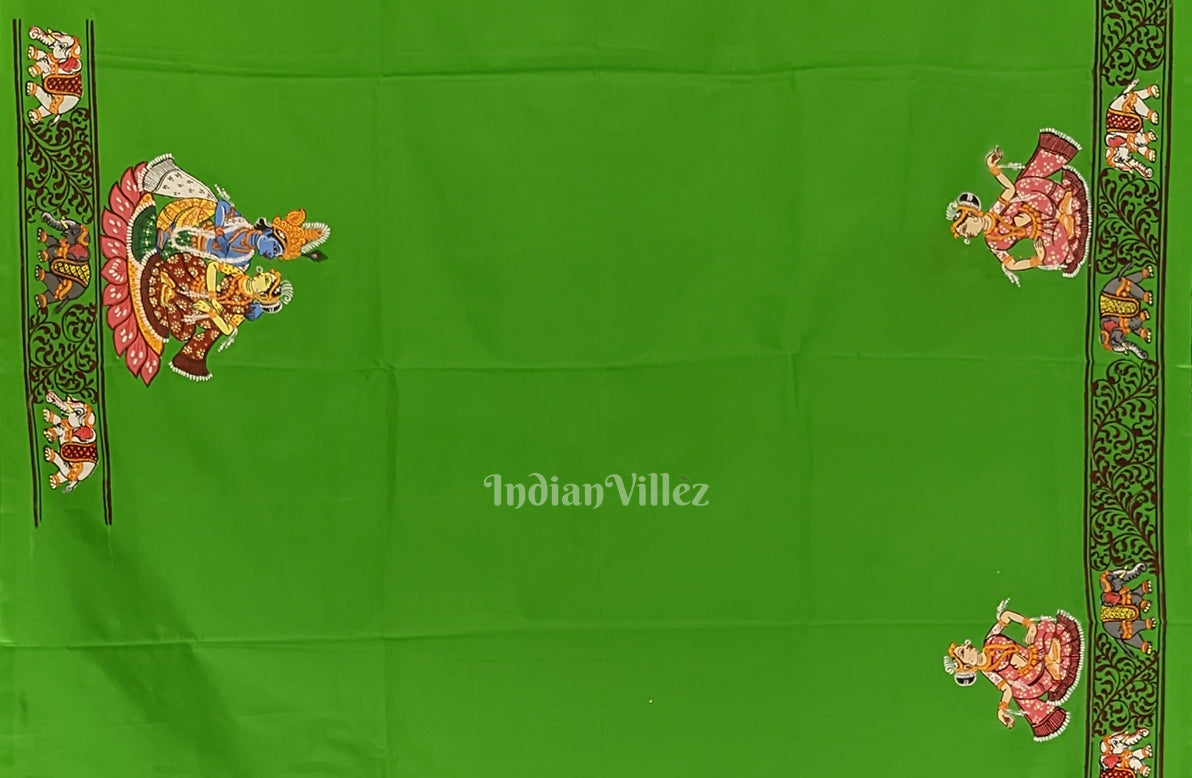 Green Kandarpa Hasti Hand-Painted Pattachitra Saree