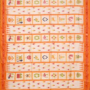 White Yellow  Nabakothi Odisha Ikat Khandua Silk Saree with Nartaki Anchal