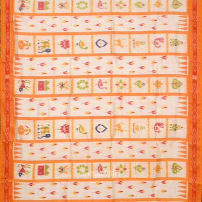 White Yellow  Nabakothi Odisha Ikat Khandua Silk Saree with Nartaki Anchal