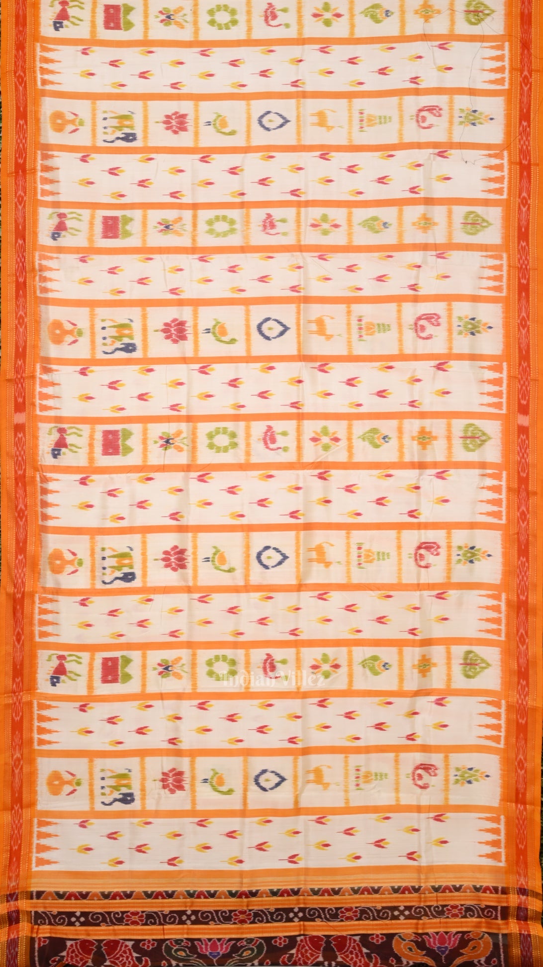 White Yellow  Nabakothi Odisha Ikat Khandua Silk Saree with Nartaki Anchal