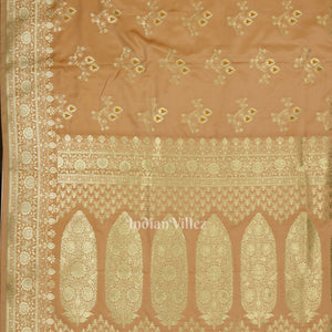 Beige Soft Pure Mashru Satin Silk Banarasi Saree
