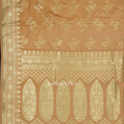 Beige Soft Pure Mashru Satin Silk Banarasi Saree