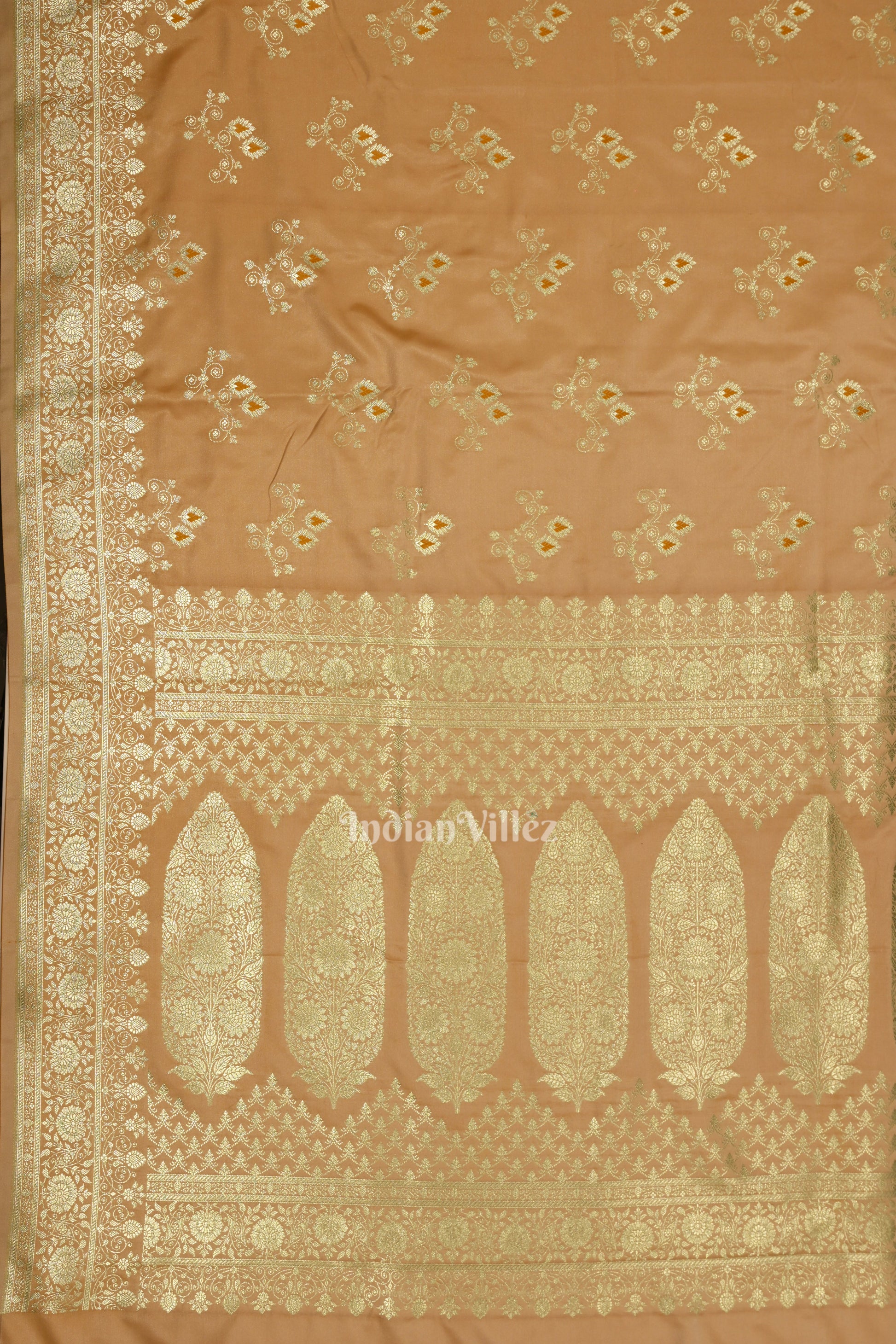 Beige Soft Pure Mashru Satin Silk Banarasi Saree