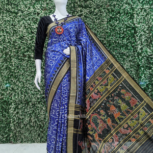 Royal Blue Odia Barnamala Odisha Ikat Khandua Silk saree