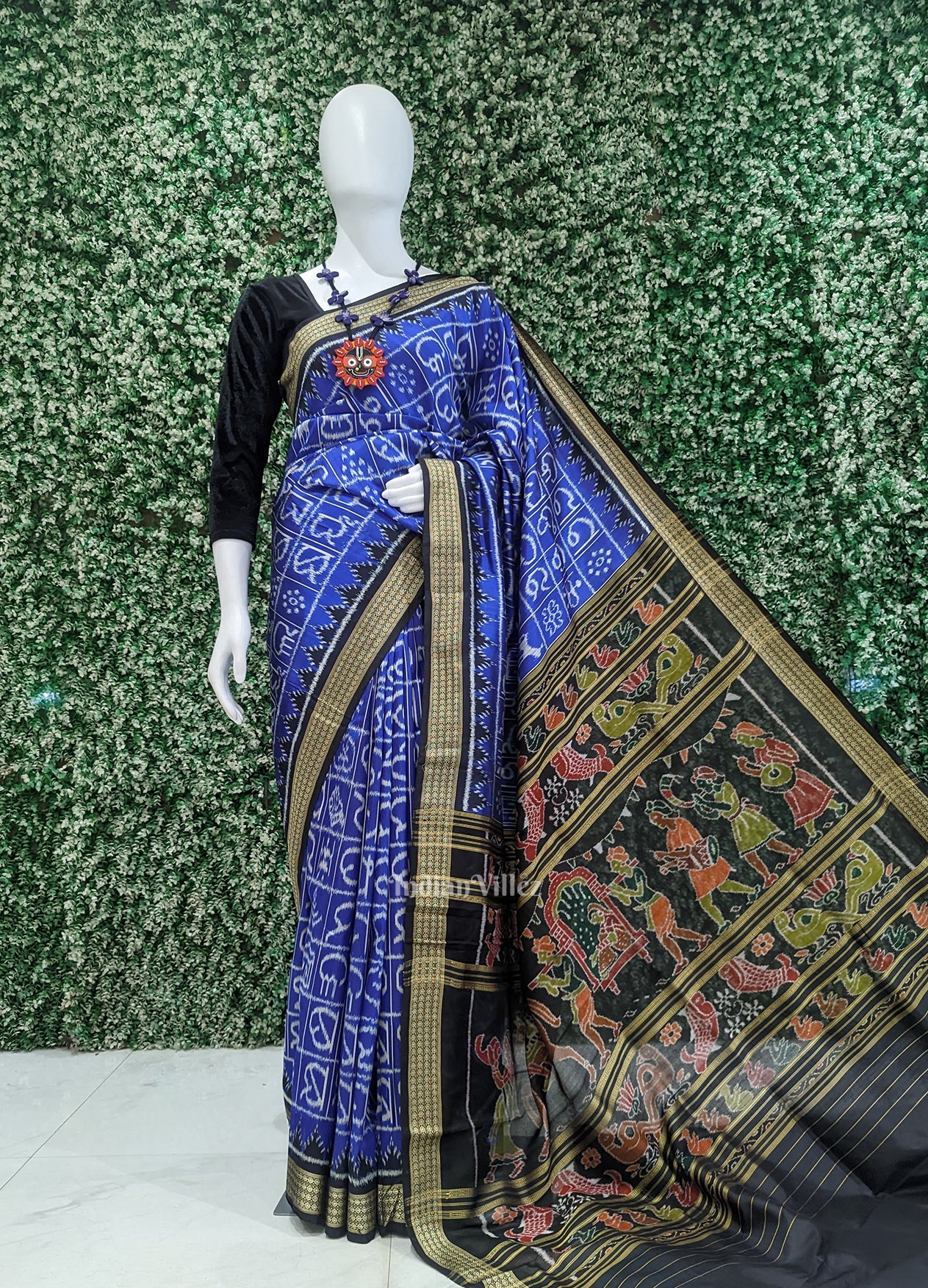 Royal Blue Odia Barnamala Odisha Ikat Khandua Silk saree