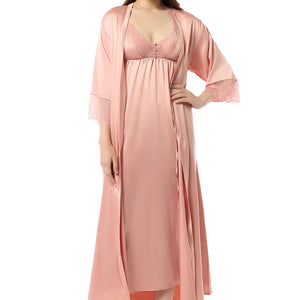 Eternal Bliss Full-length Satin Robe - Mellow Rose