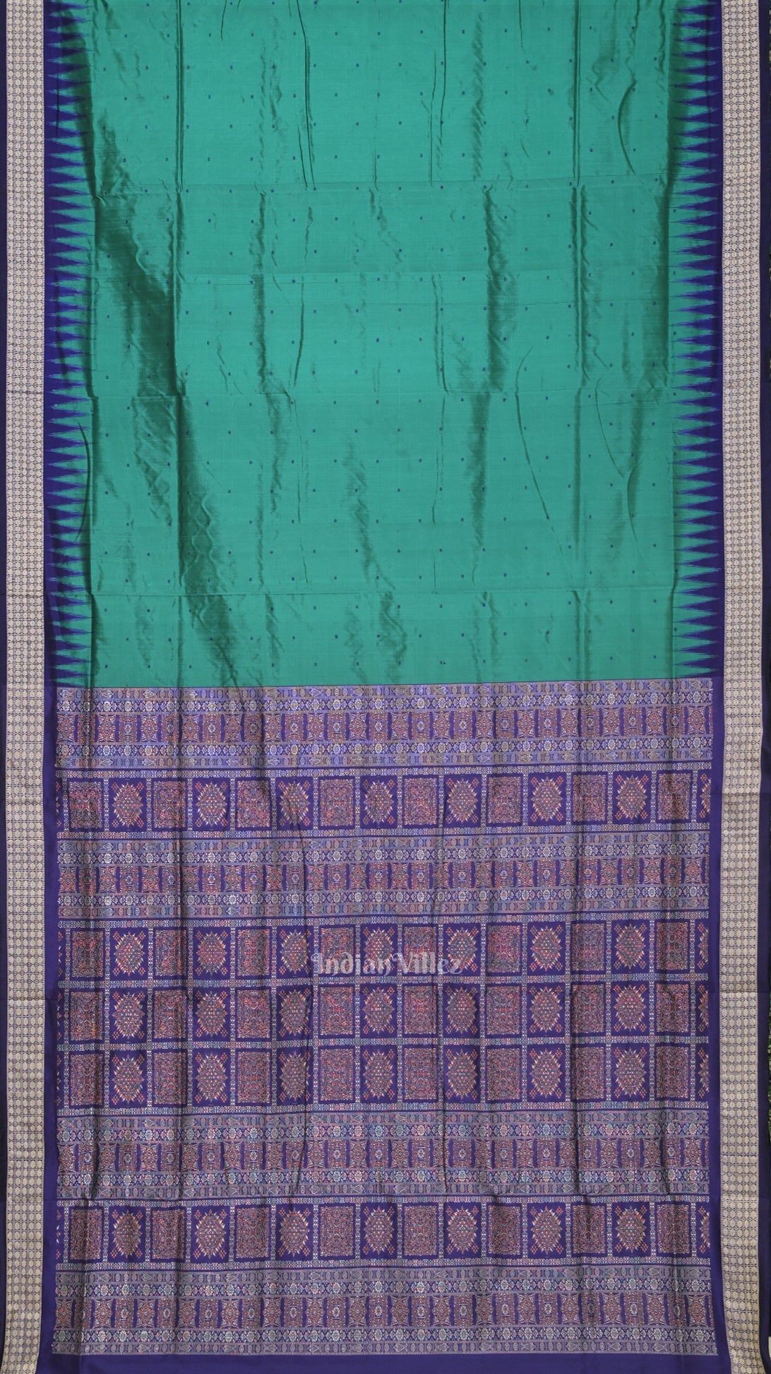 Green Blue Buti Bomkai Sambalpuri Silk Saree