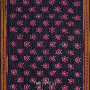 Dark Blue Lotus Design Odisha Ikat Khandua Silk Saree
