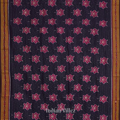 Dark Blue Lotus Design Odisha Ikat Khandua Silk Saree