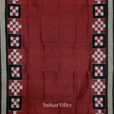 Maroon Black Pasapali Border Design Odisha Ikat Bomkai Silk Saree
