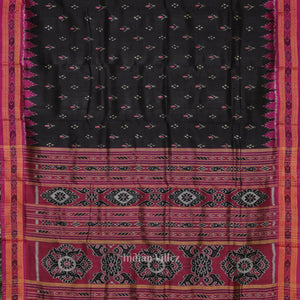 Black Magenta Pink Mayur Chandrika Odisha Ikat Khandua Silk Saree