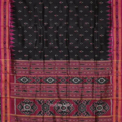 Black Magenta Pink Mayur Chandrika Odisha Ikat Khandua Silk Saree