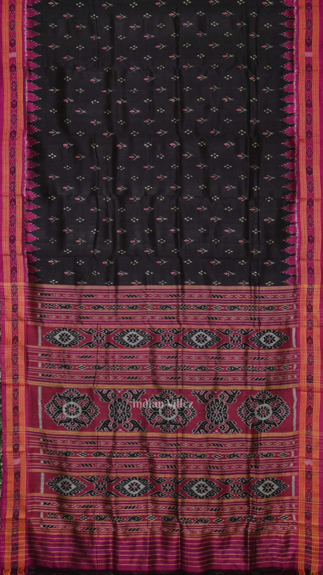 Black Magenta Pink Mayur Chandrika Odisha Ikat Khandua Silk Saree