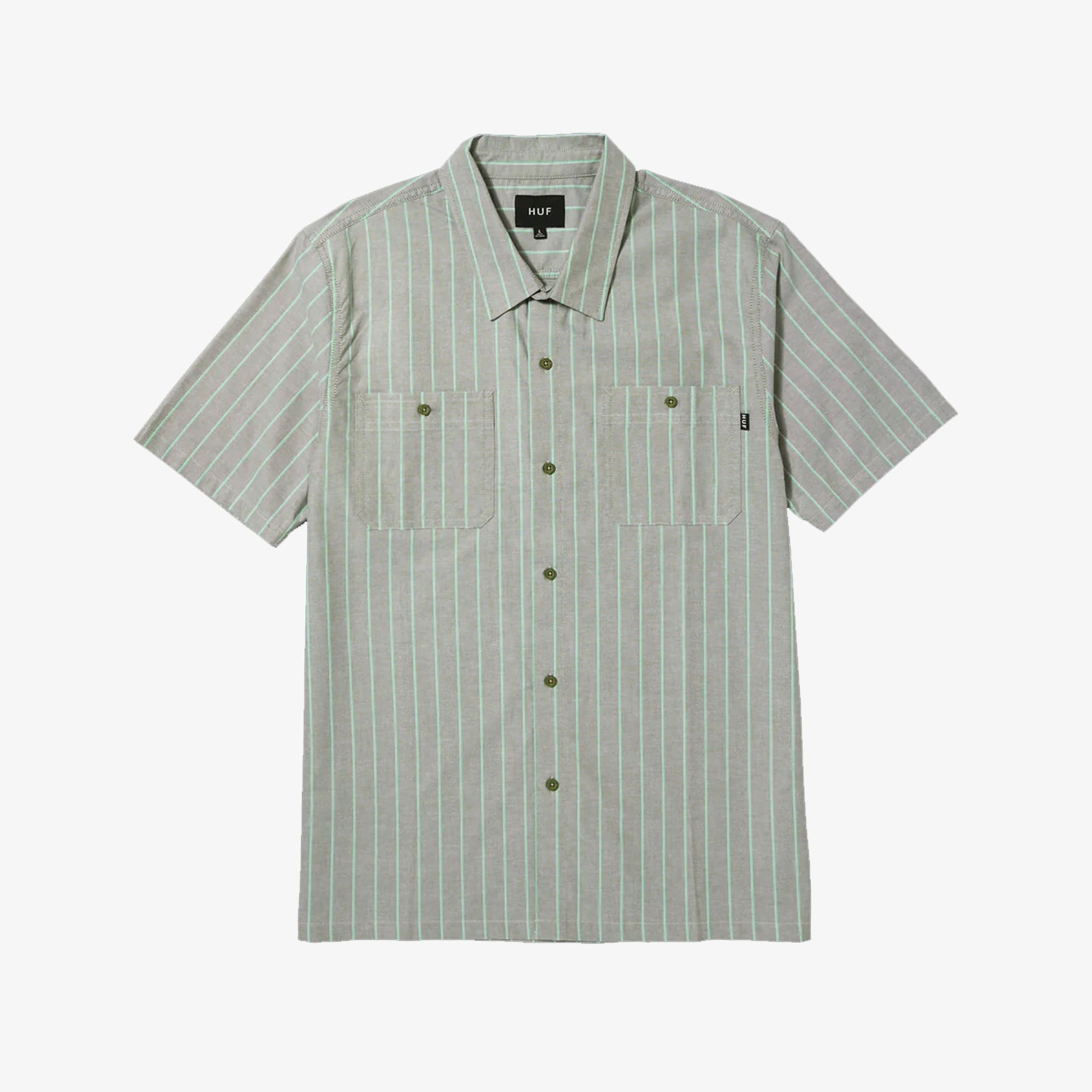 HUF | PARKER WORK SHIRT  { WHITE/GREEN