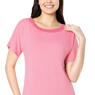 Satin Edge Half Sleeve Round Neck Sleep Top - Cashmere Rose
