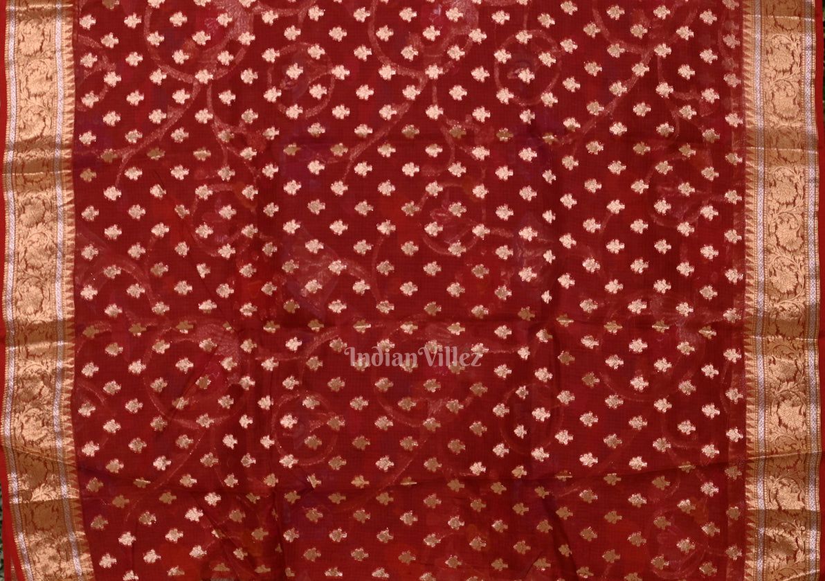 Maroon Jamdani Banarasi Kota Silk Saree