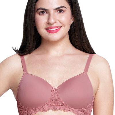 Lace Elegance Padded Non-Wired Bra  - Dusty Rose