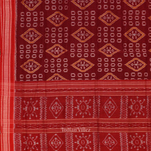 Maroon Pure Sambalpuri Ikat Cotton Saree