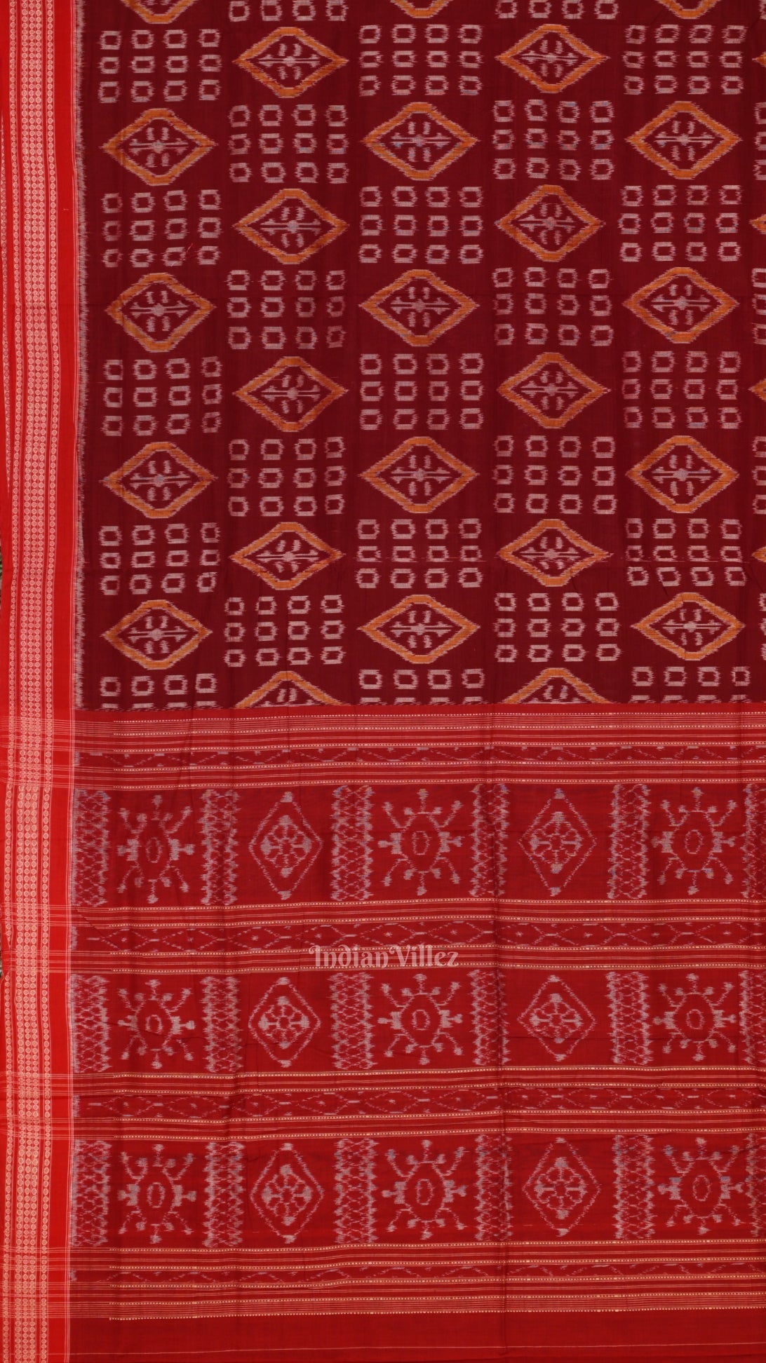 Maroon Pure Sambalpuri Ikat Cotton Saree