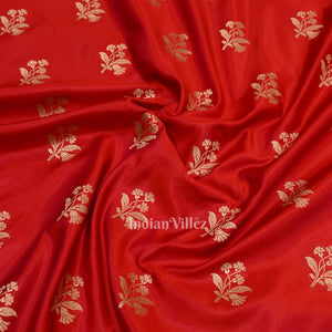 Deep Red Pure Soft Mashru Satin Silk Banarasi Saree