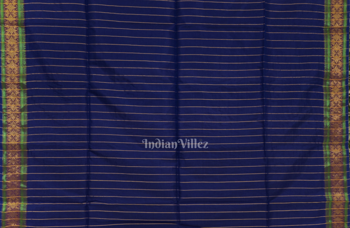 Fire Flame With Blue Pure Bishnupuri Silk Saree