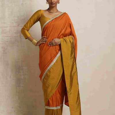 trueBrowns Orange Silk Ready To Wear Saree