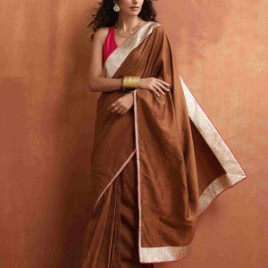 trueBrowns Brown Silk Ready To Wear Saree