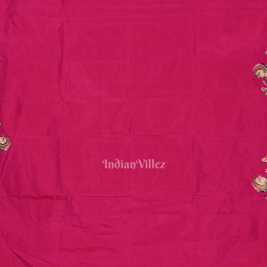 || राधा कृष्ण || Rani Pink Krishna Rasa Leela Hand-Painted Pattachitra Saree (Pre Order)