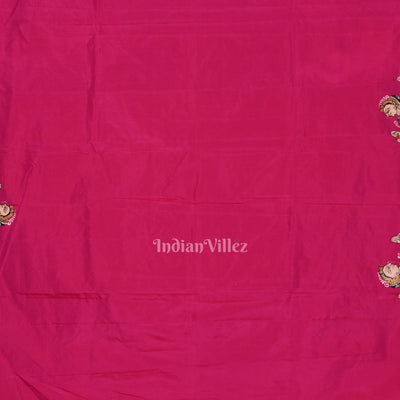 || राधा कृष्ण || Rani Pink Krishna Rasa Leela Hand-Painted Pattachitra Saree (Pre Order)