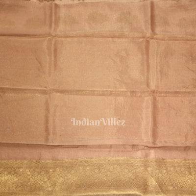 Peach Pink Zari Woven Tissue Banarasi Saree