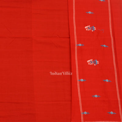 Royal Blue Red Doll Odisha Ikat Sambalpuri Cotton Dress set with Dupatta