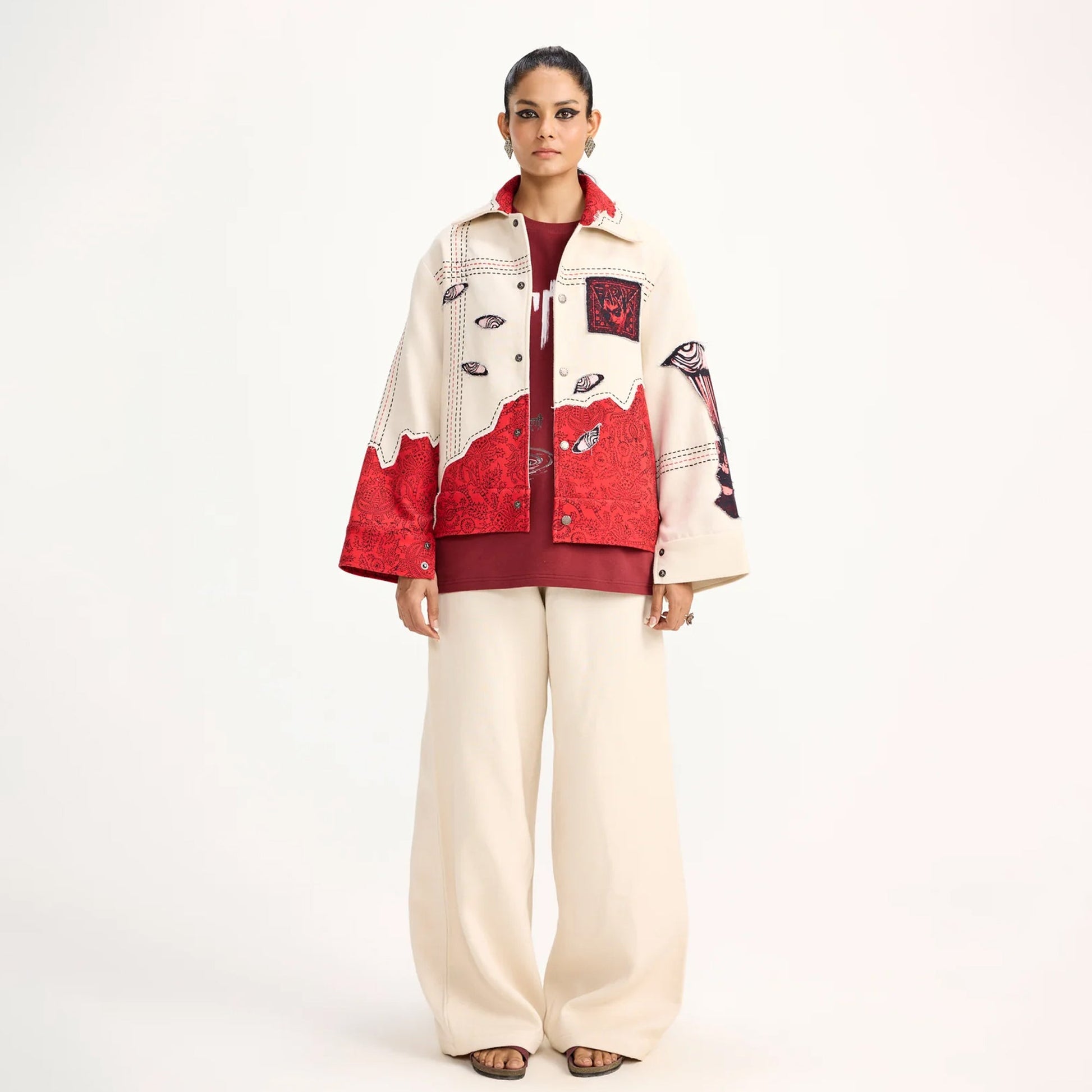 F A R A K | KHAYALI PULAO HANDMADE JACKET { RED/BEIGE