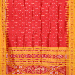 Blood Red Yellow Mayur Chandrika Khandua Silk Saree