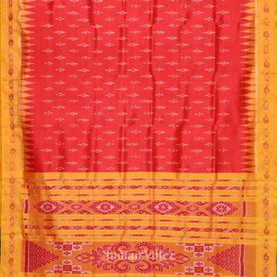 Blood Red Yellow Mayur Chandrika Khandua Silk Saree