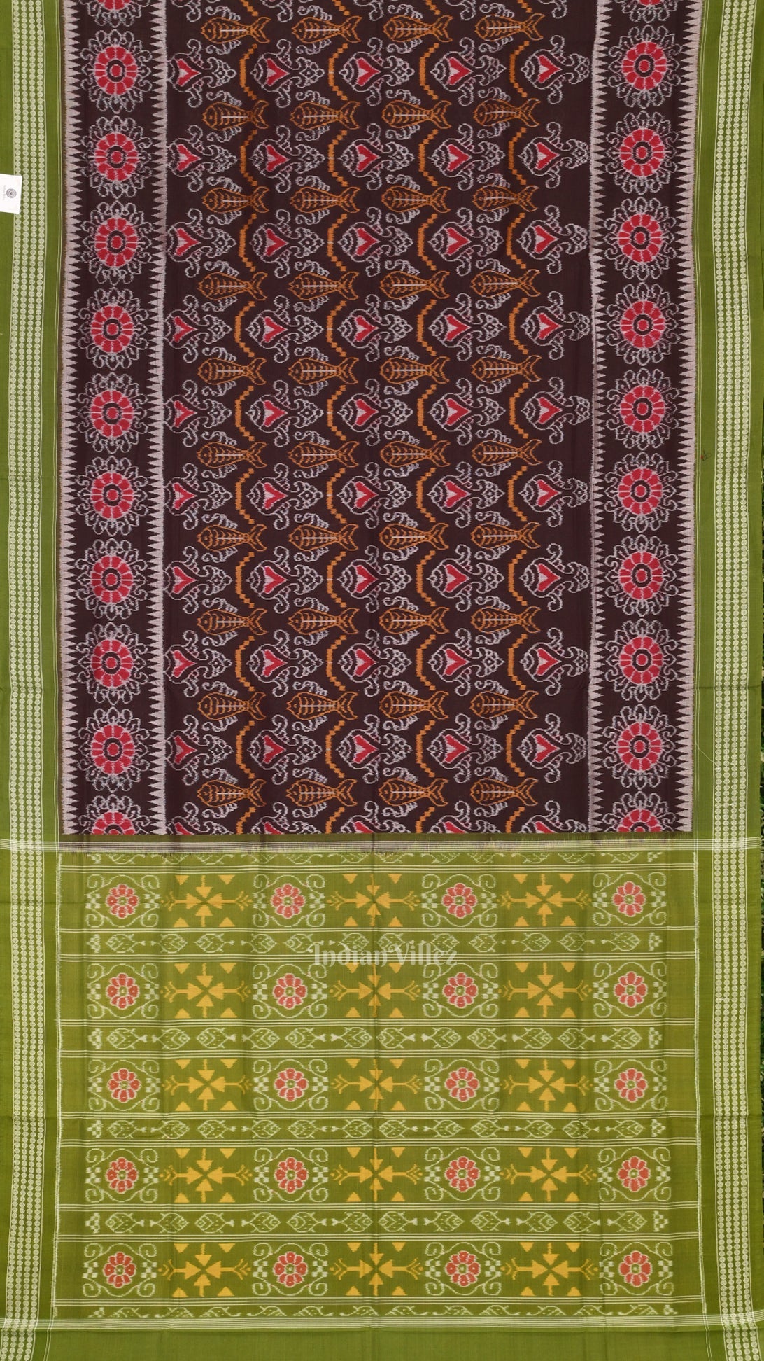 Coffee Green Odisha Sambalpuri Pure Cotton Saree