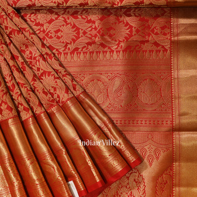 Red Pure Kanjivaram Silk Saree with Zari Brocade